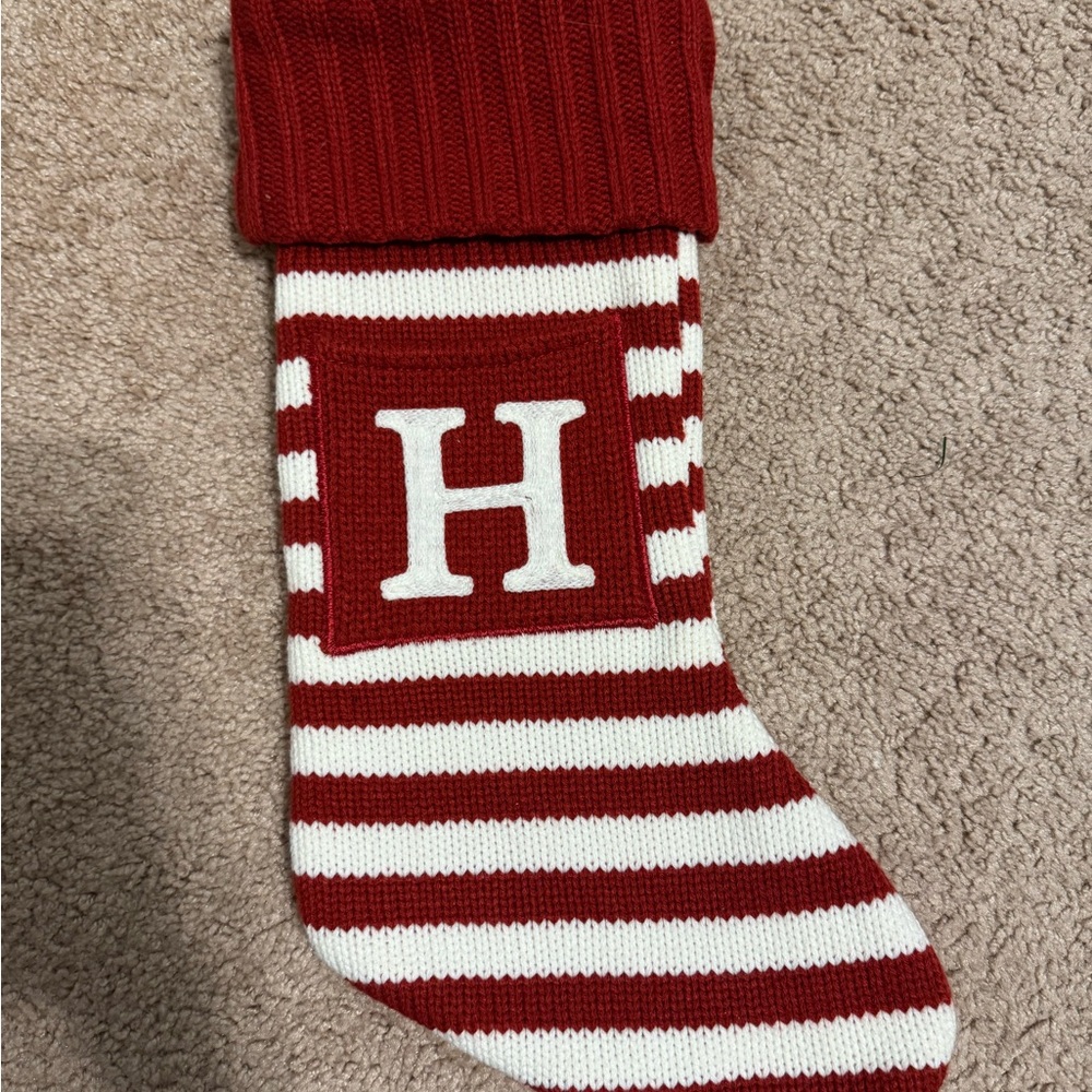 Red and White Striped Monogram Stocking